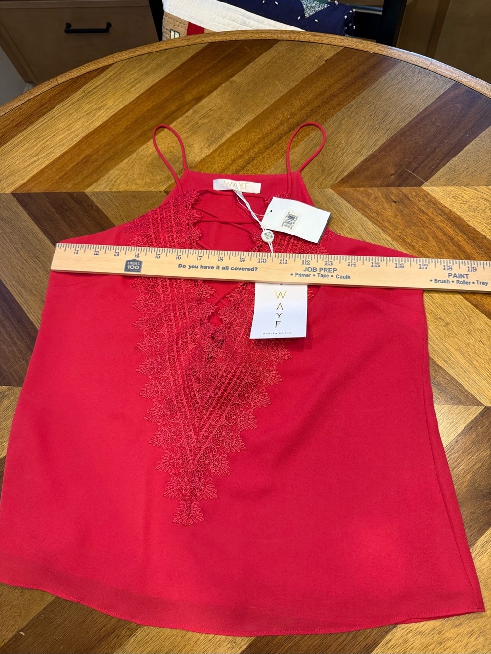 Wayf Red Lipstick Lace-Up V-Neck Cami Tank XS new with tags - Picture 8 of 9